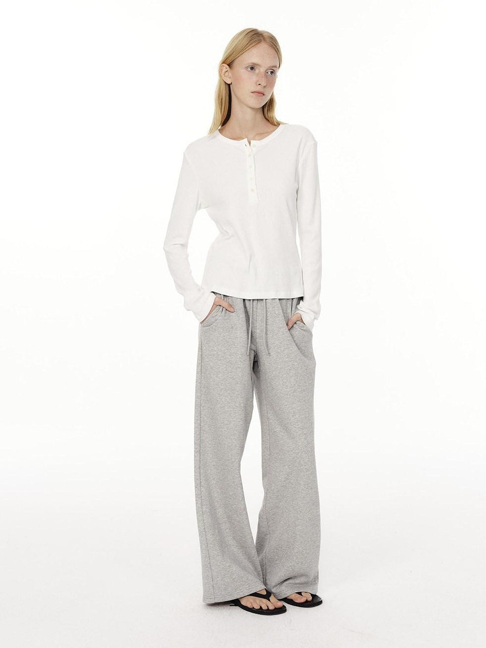Country Moment High Waist Breathable Cotton Loose Straight Leg Casual Black Grey Straight Pants