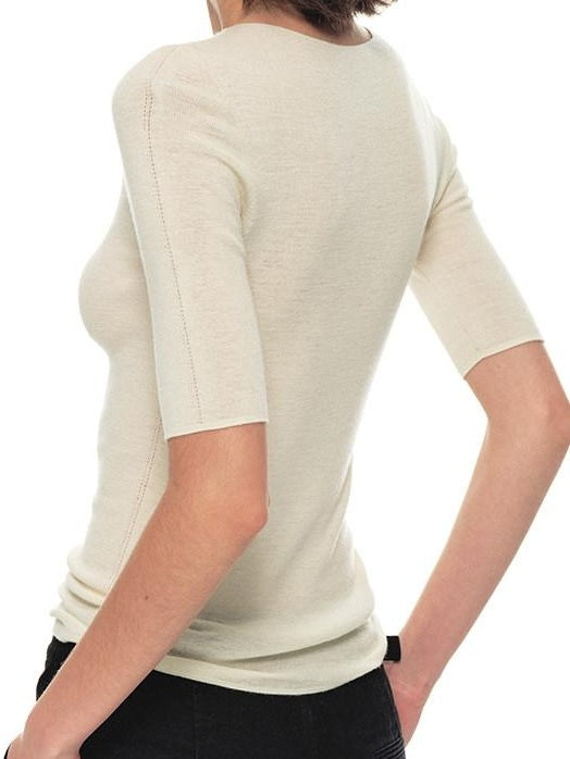 Country Moment Breathable Wool Slim Knit Crew Neck Women Citywalk Thin Short Sleeve T-Shirts