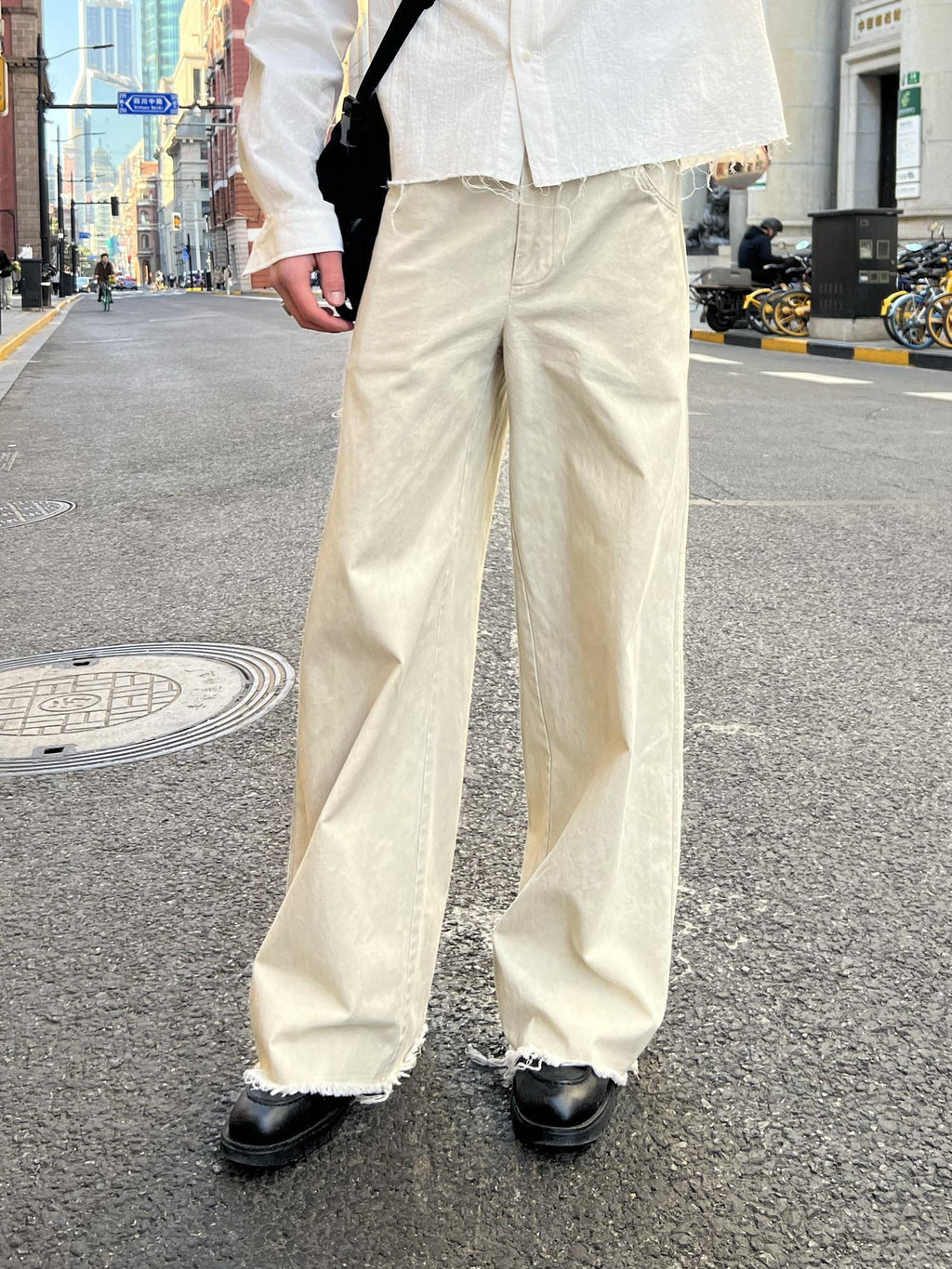 Country Moment Washed Cotton Relaxed Mid High Waist Teen Beige Slight Stretch Straight Pants