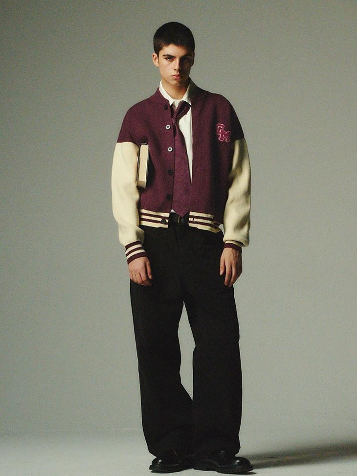 Country Moment No Itch Youth Loose Fit Unisex Casual Burgundy Baseball Collar Bomber Jackets