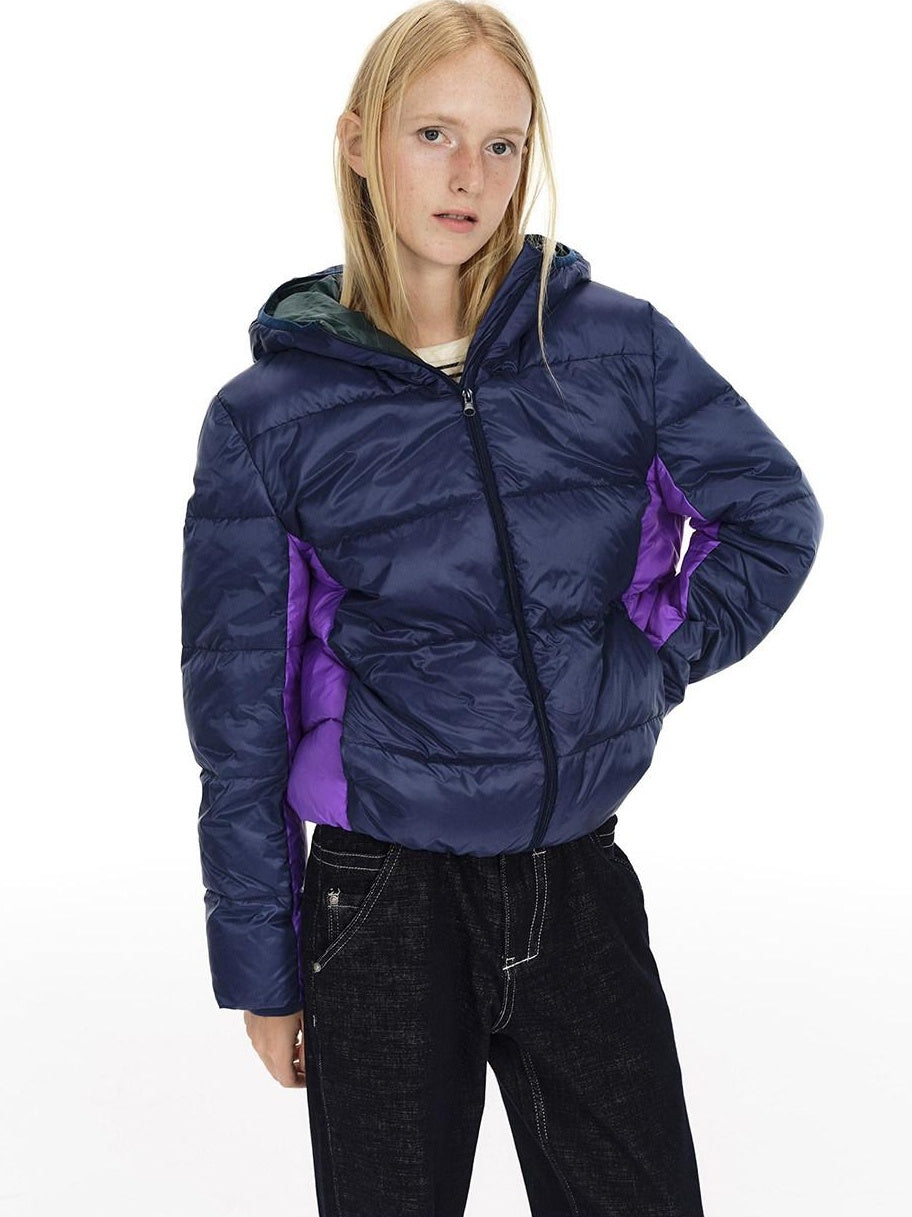 Country Moment 90 Fill White Duck Down Hooded Short Loose Navy Zipper City Commute Down Jackets