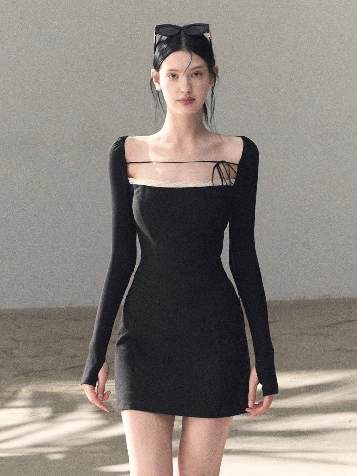 7 OAKMOO Waist Cinch Casual One Shoulder Long Sleeve Slim Viscose Blend Mini Dresses
