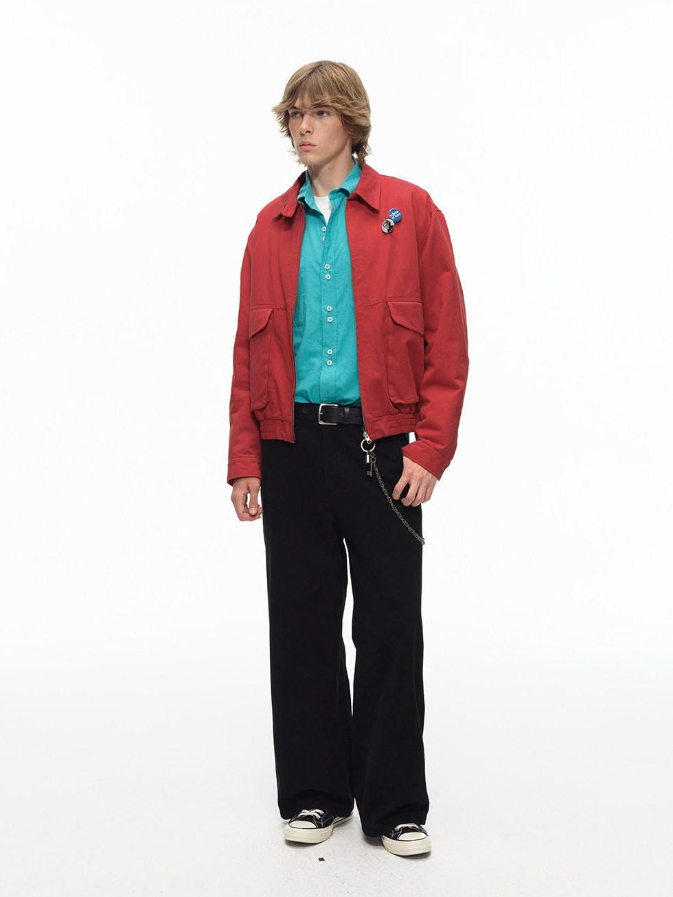 Country Moment Warm Pure Cotton Relaxed Fit Zip Front Rib Hem Unisex Chili Red Cropped Jackets