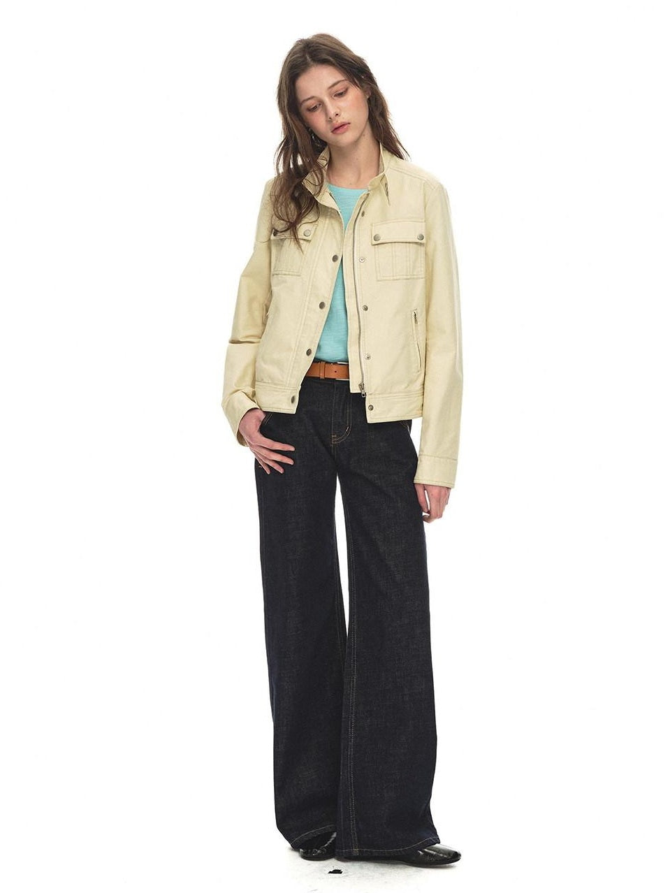 Country Moment Durable Cotton Button Loose Fit Vintage Stand Collar Women Cropped Jackets