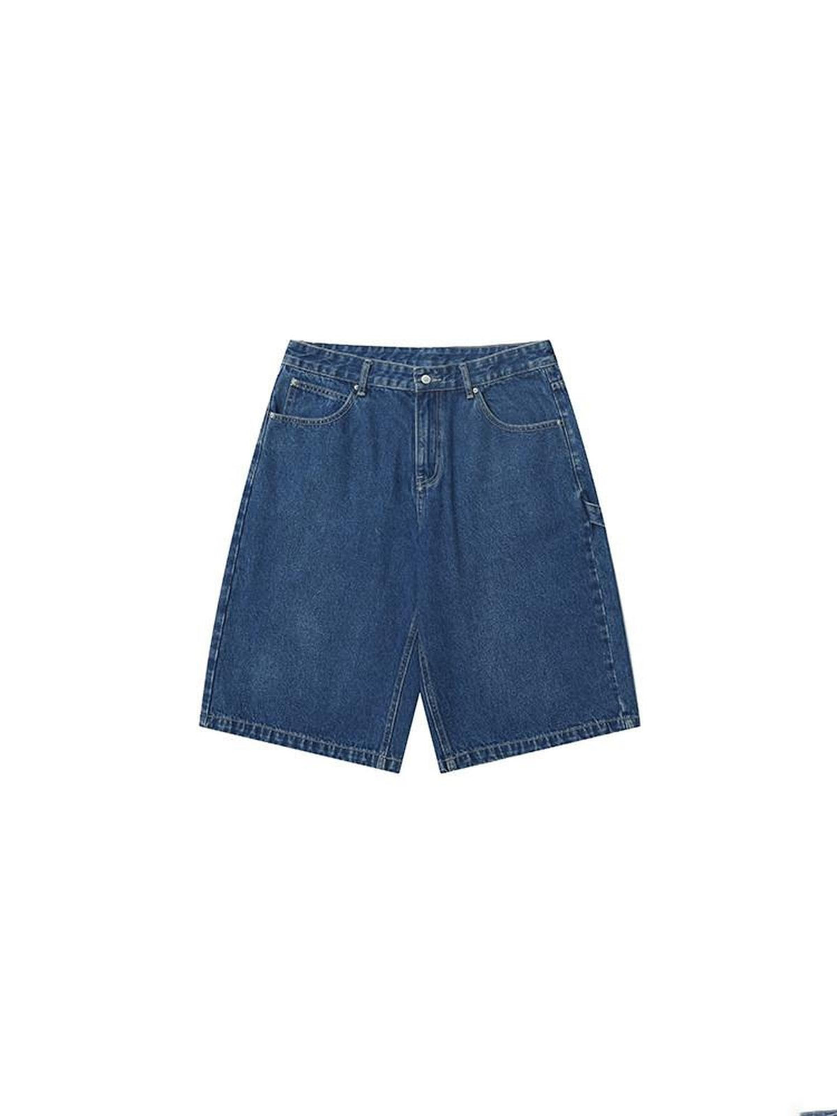 Country Moment Cotton Denim Mid High Waist Loose Straight Casual Zip Fly Mid-Length Shorts