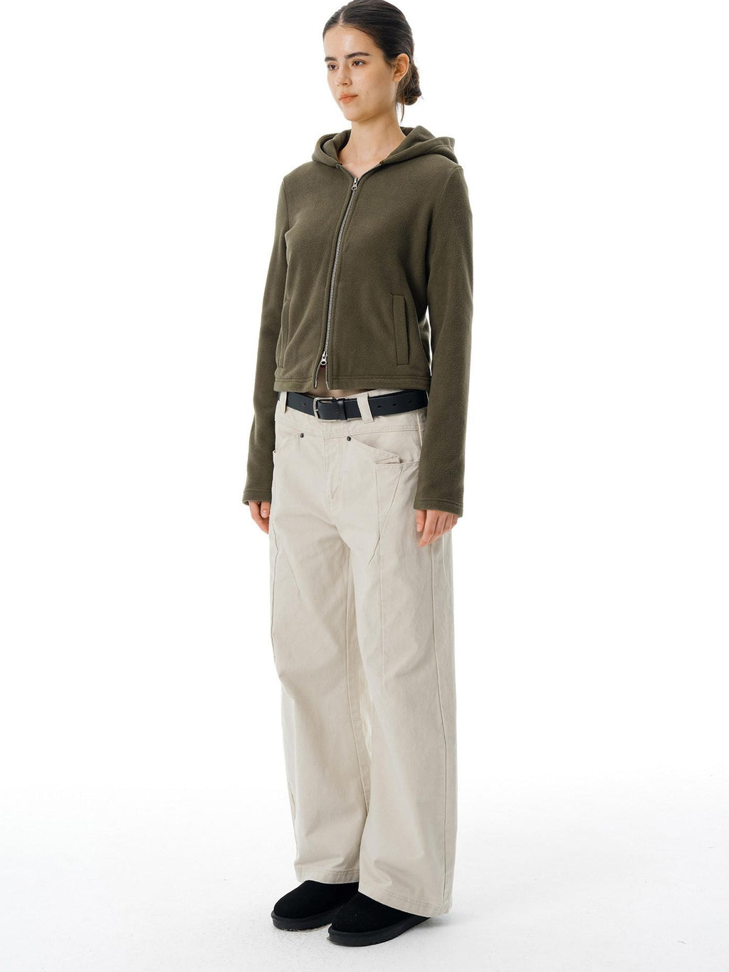 Country Moment Warm Polar Fleece Slim Fit Zip Up American Women Sport Sage Green Hoodie
