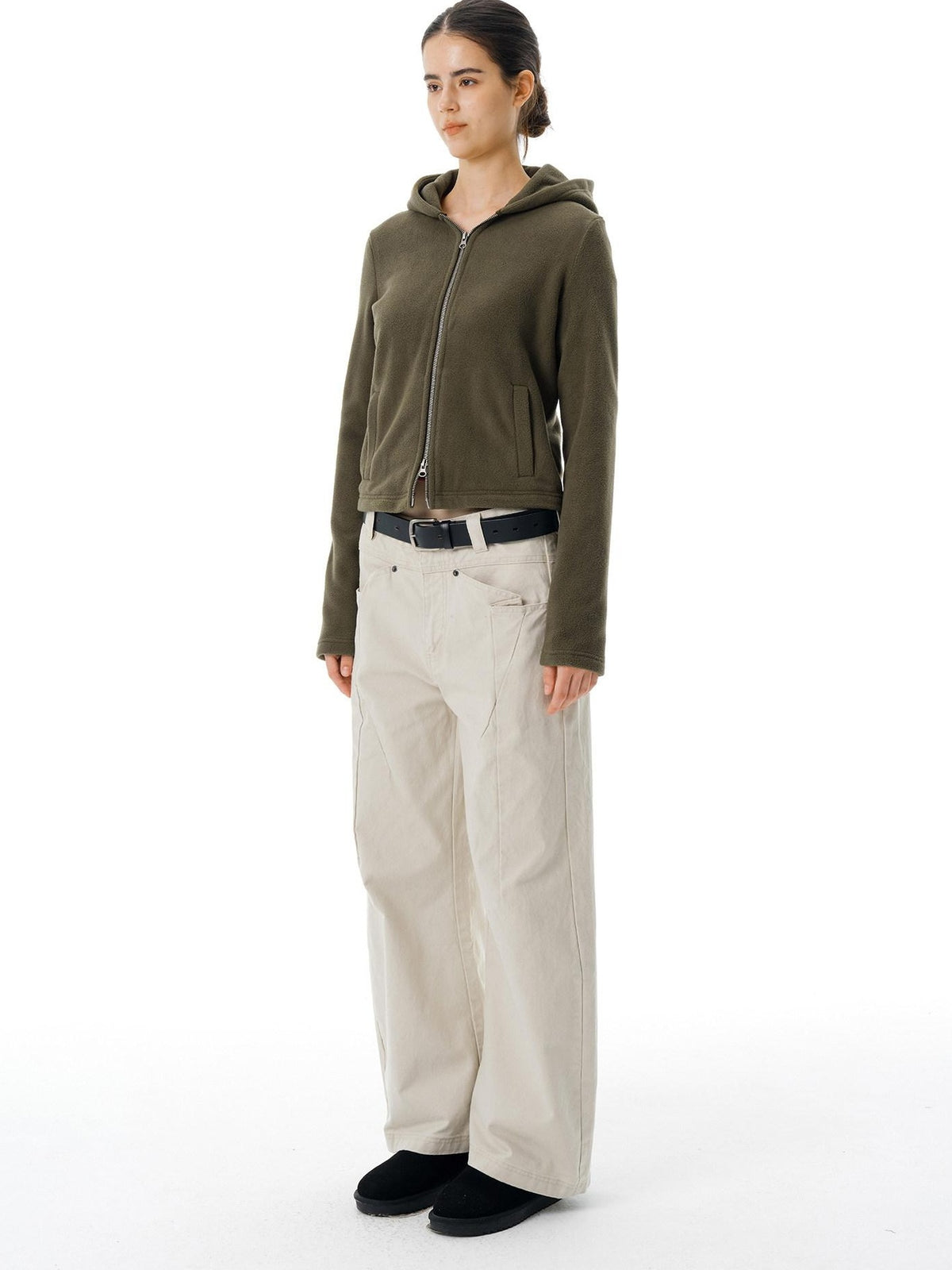 Country Moment Warm Polar Fleece Slim Fit Zip Up American Women Sport Sage Green Hoodie