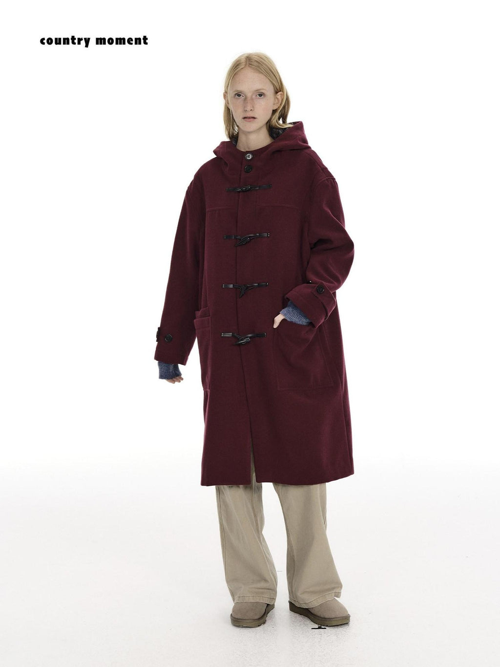 Country Moment Warm Hooded Relaxed Fit Horn Toggle Midlength Youth Collegiate Red Long Coats