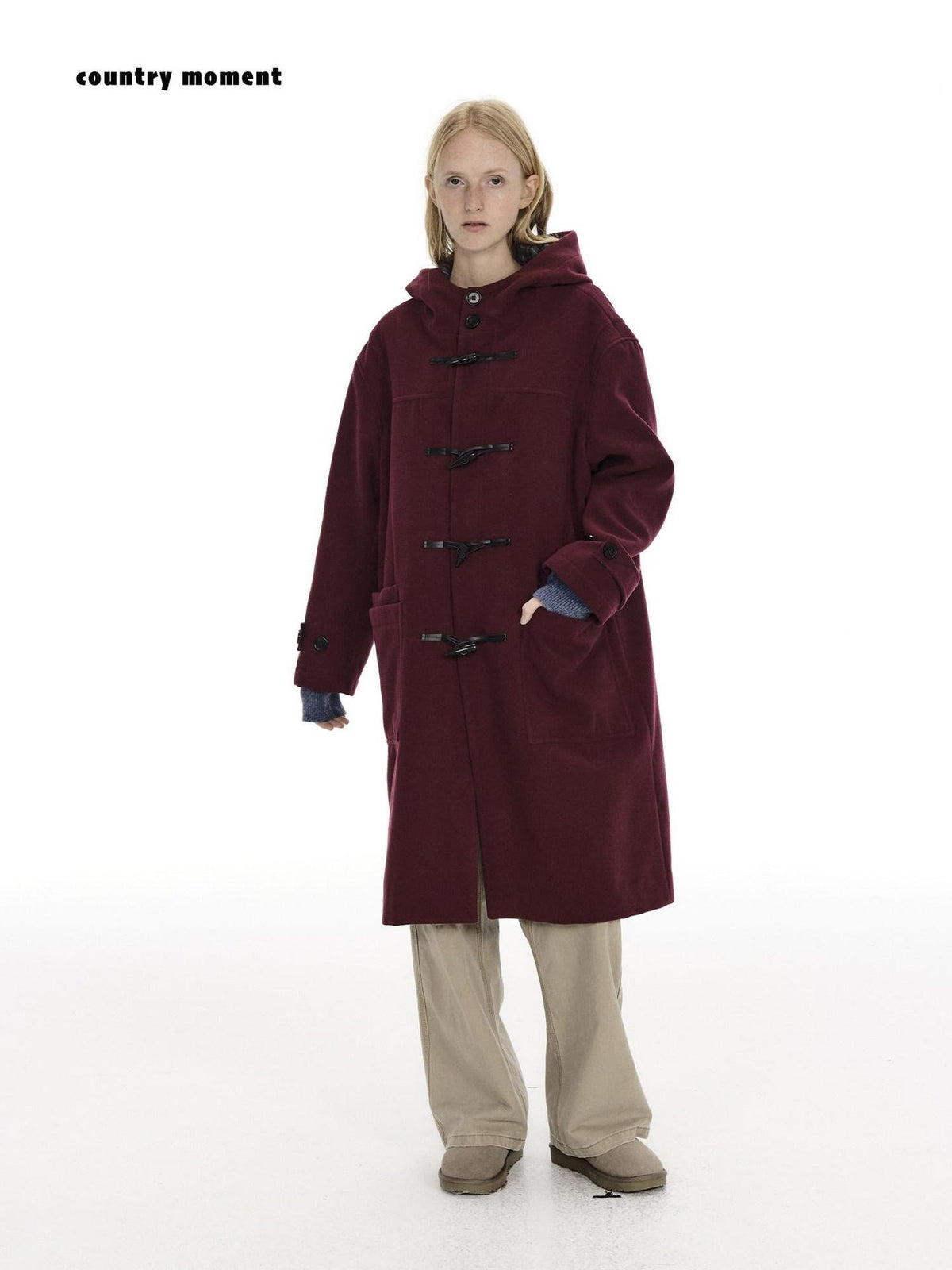 Country Moment Warm Hooded Relaxed Fit Horn Toggle Midlength Youth Collegiate Red Long Coats