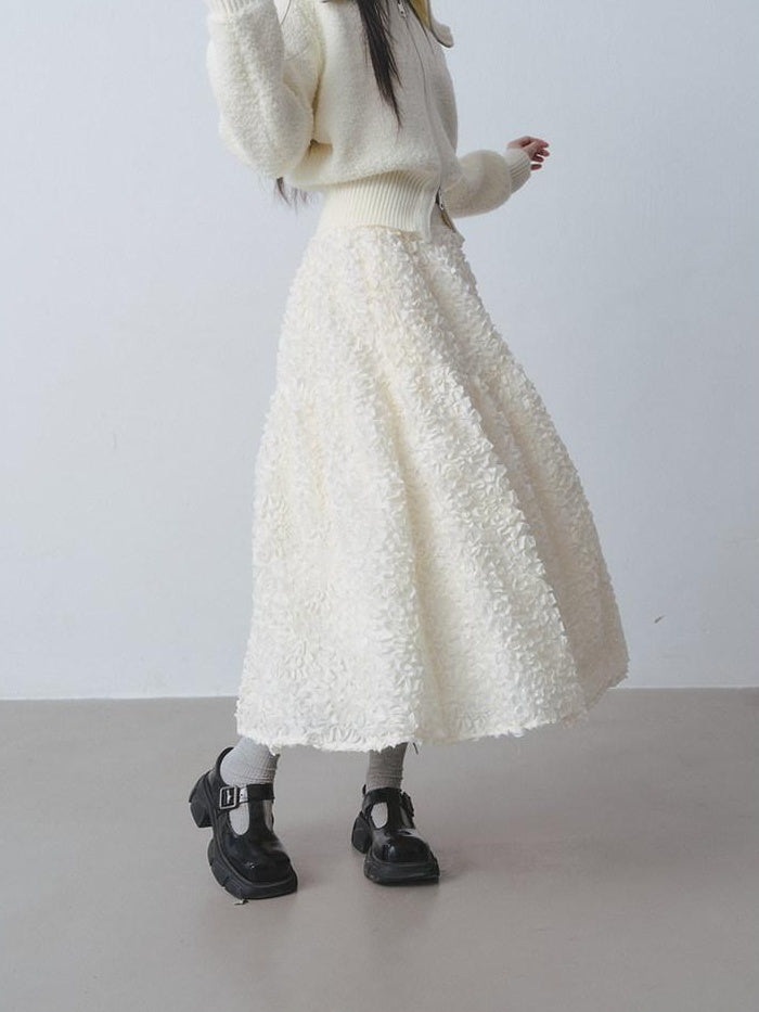 DDGIRL studio Breathable Skin Friendly 3D Embellishment High Waist A Line Commute Midi Skirts
