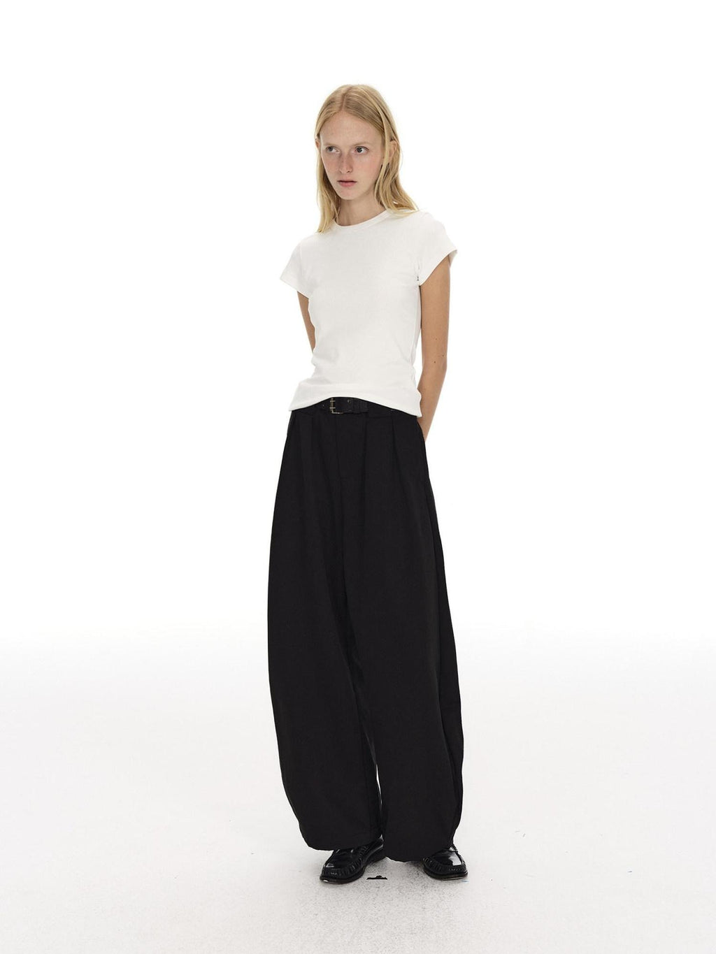 Country Moment Breathable Pleated Mid Rise Black Polyester Zipper Fly Wide Leg Pants