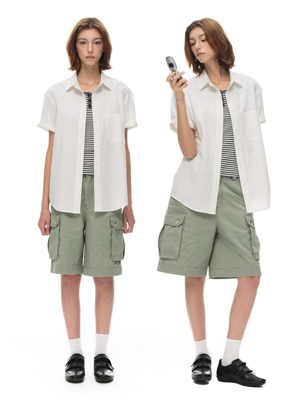 Country Moment Breathable 100% Cotton Loose Polo Collar Pocket Button Women Commute Shirts