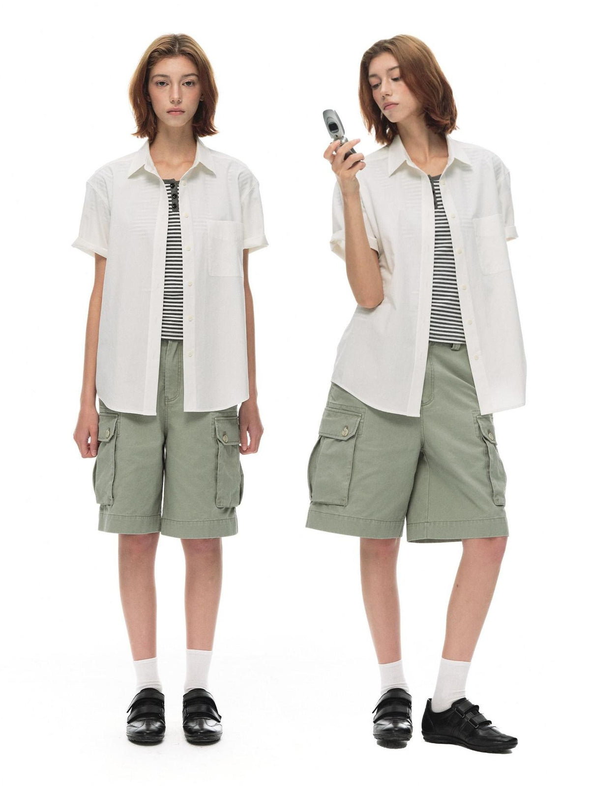Country Moment Breathable 100% Cotton Loose Polo Collar Pocket Button Women Commute Shirts