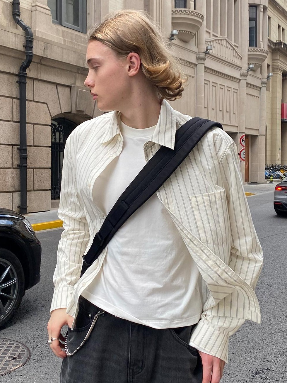 Country Moment Pure Cotton Soft Striped Square Neck Loose Fit Teen Casual Long Sleeve Shirts