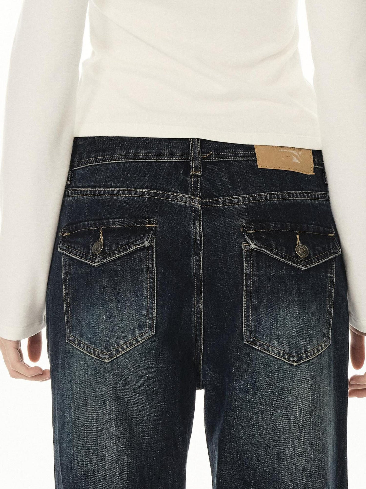 Country Moment Soft Cotton Blend Mid Rise Micro Flare Casual Deep Indigo Straight Leg Jeans