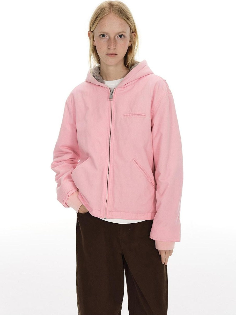 Country Moment Cozy Fleece Lined Oversized Zip Up Casual Unisex Pink Cotton Hoodie
