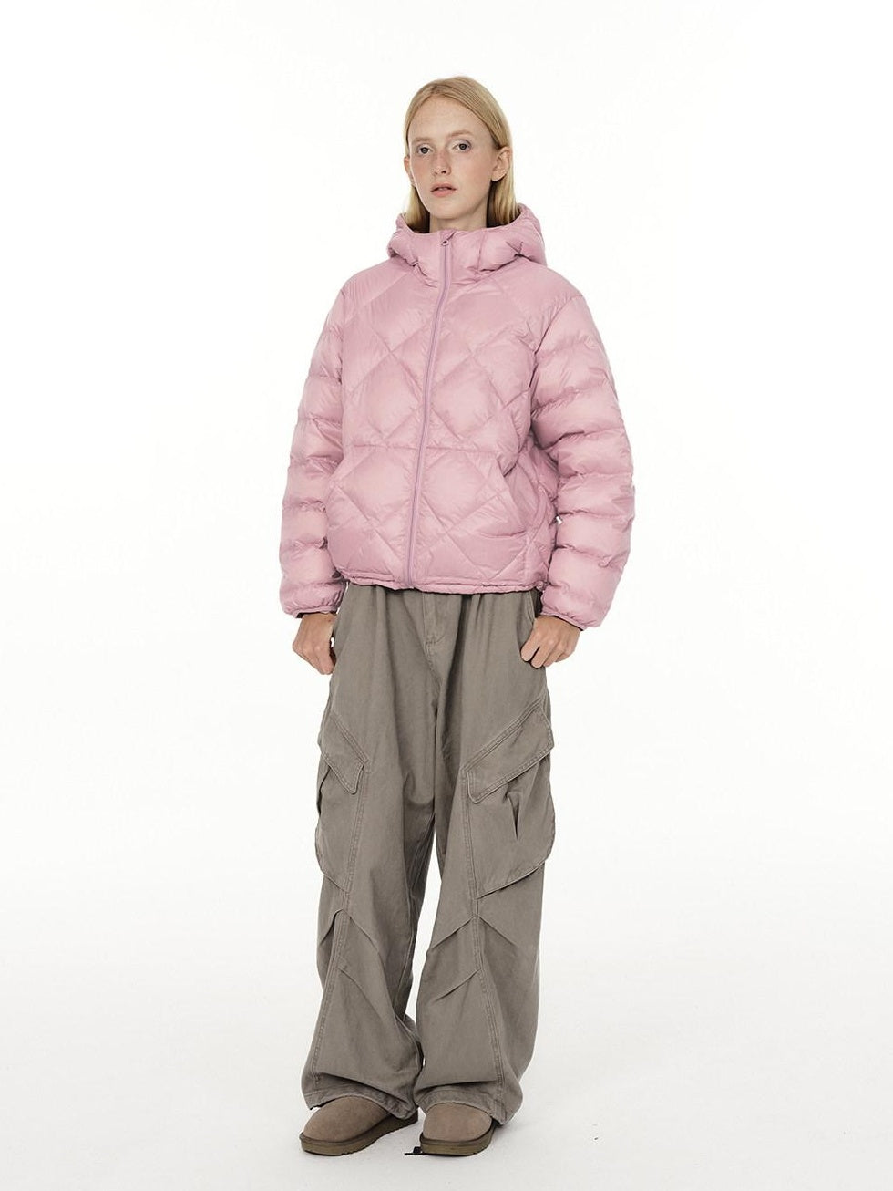 Country Moment 90% White Duck Down 650Fp Hooded Nylon Warm Windproof Pink Women Down Jackets