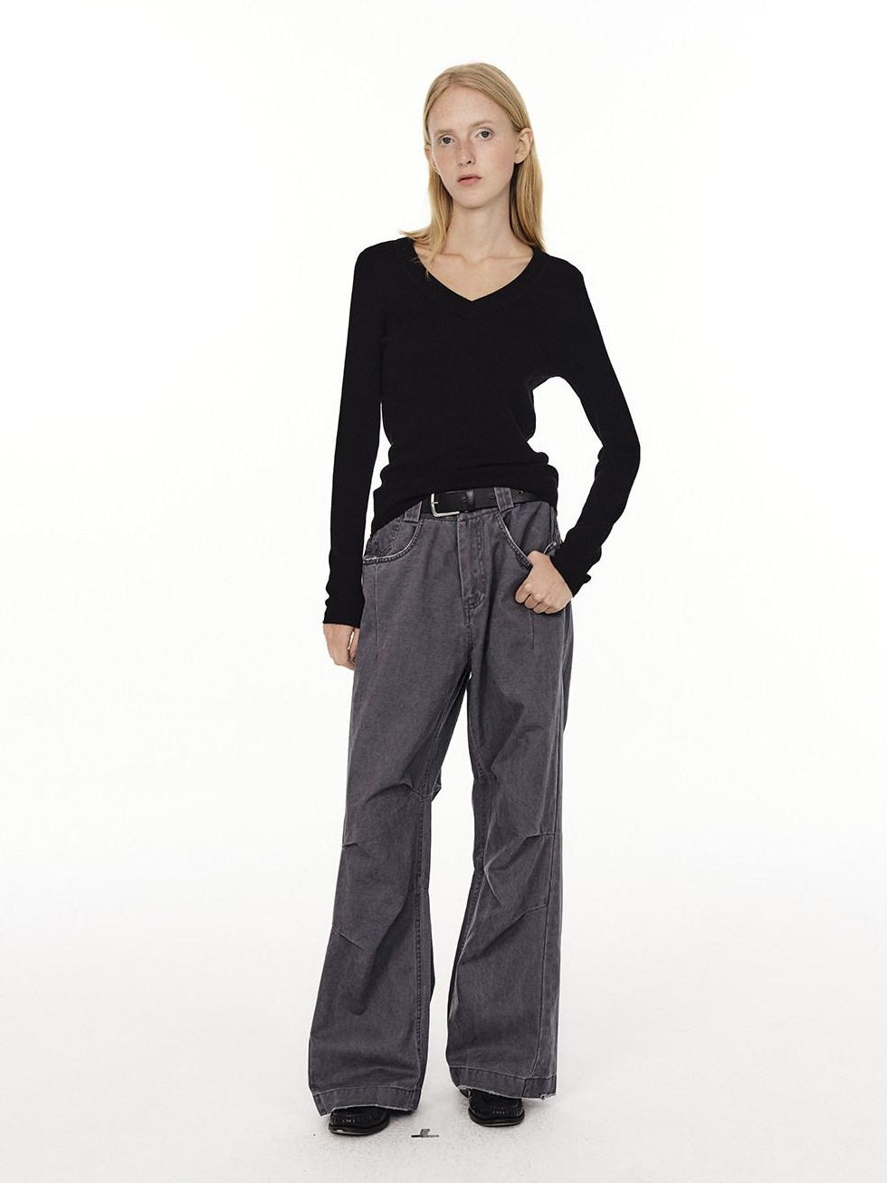 Country Moment Pure Cotton Wide Leg Button Fly Loose Casual Black Gray Navy Straight Pants