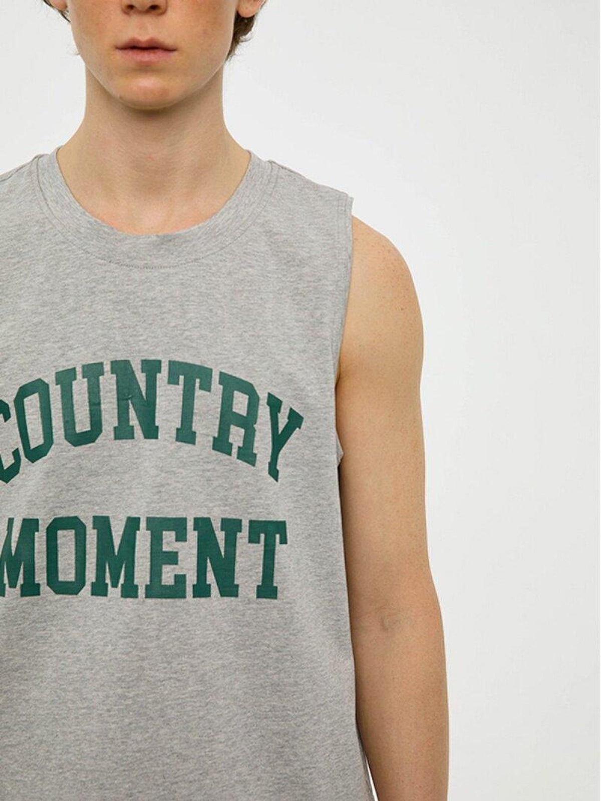 Country Moment Cotton Heather Gray Loose Japanese Youth Round Neck Sweat Vest Tank Tops