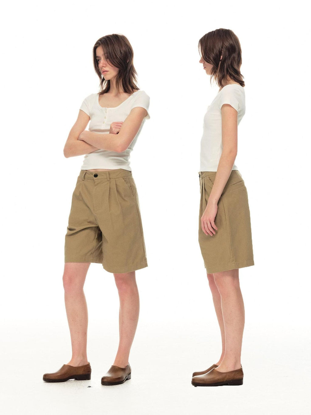 Country Moment Pure Cotton Washed Straight Leg Relaxed Retro Office Pockets Mid-Length Shorts