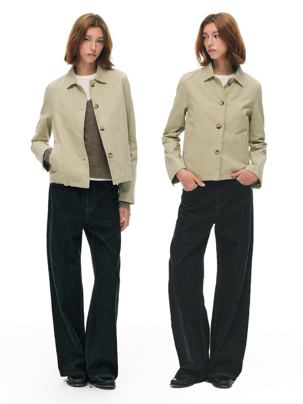 Country Moment Warm Vintage British Short Button Khaki Cotton Unisex Commuter Cropped Jackets