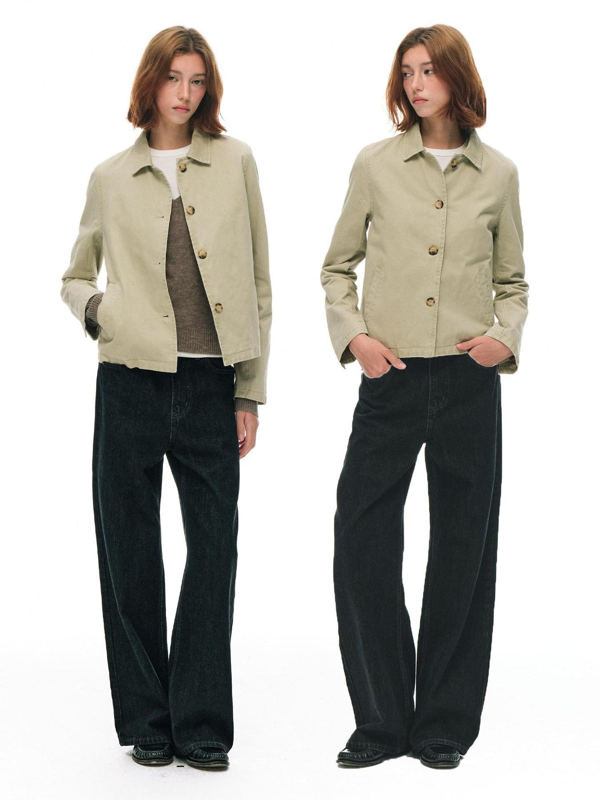 Country Moment Warm Vintage British Short Button Khaki Cotton Unisex Commuter Cropped Jackets