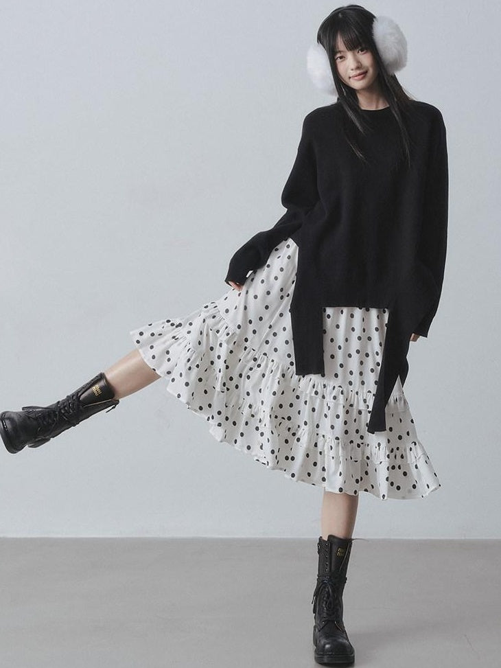 DDGIRL studio Soft Warm Double Knit Ribbed Loose Fit Commuter Round Neck Women Office Sweaters