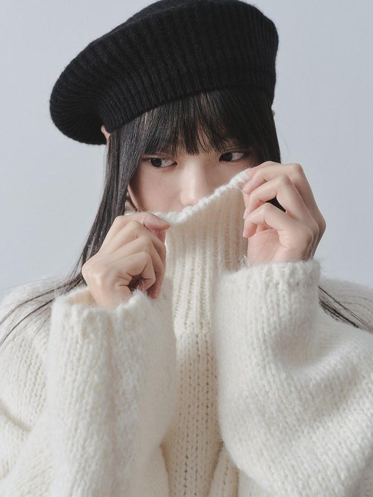 DDGIRL studio Soft Thick Asymmetric Oversized High Neck Commuter Women Iceland Dream Sweaters