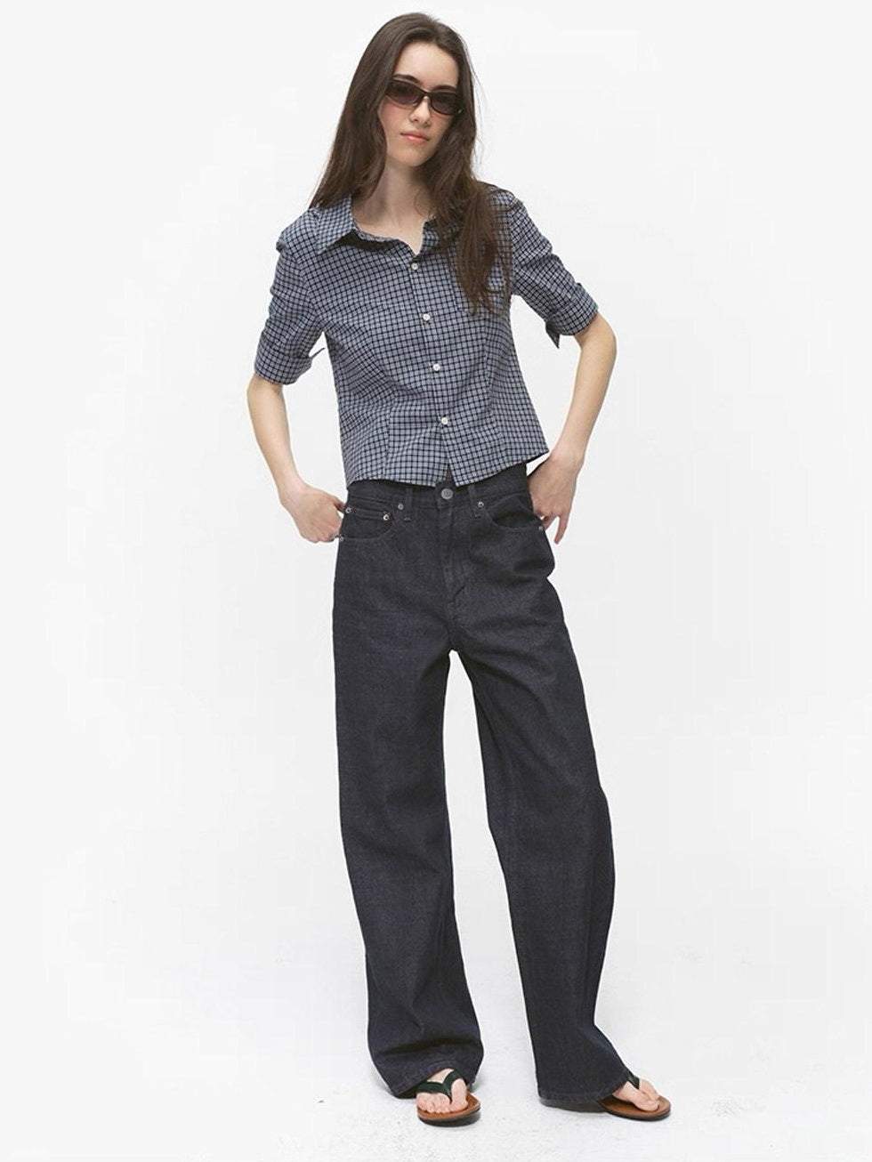 Country Moment Durable Micro Stretch Casual Loose Natural Waist Black Denim Straight Leg Jeans