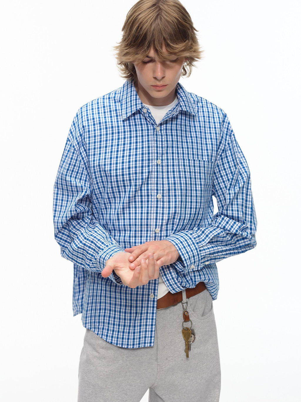 Country Moment Loose Cotton Plaid Button Front Turn Down Collar Unisex Long Sleeve Shirts
