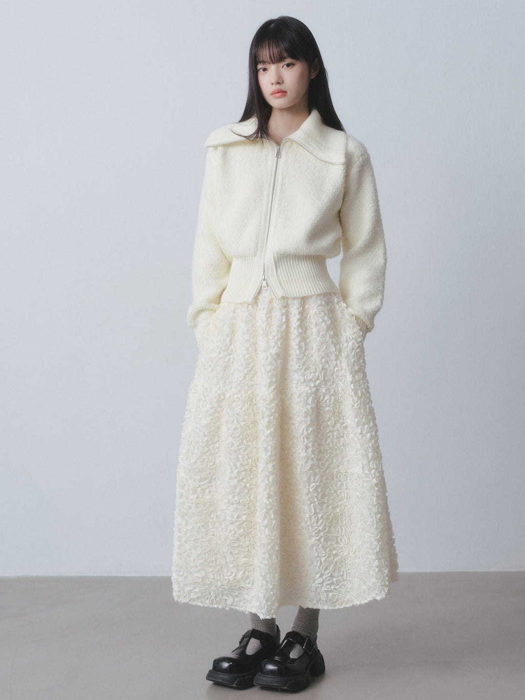 DDGIRL_studio_Cozy_Warm_Simple_Daydream_Waist_Cinch_Zip_Cardigan_Acrylic_Blend_Cream_Sweaters_MISSTT