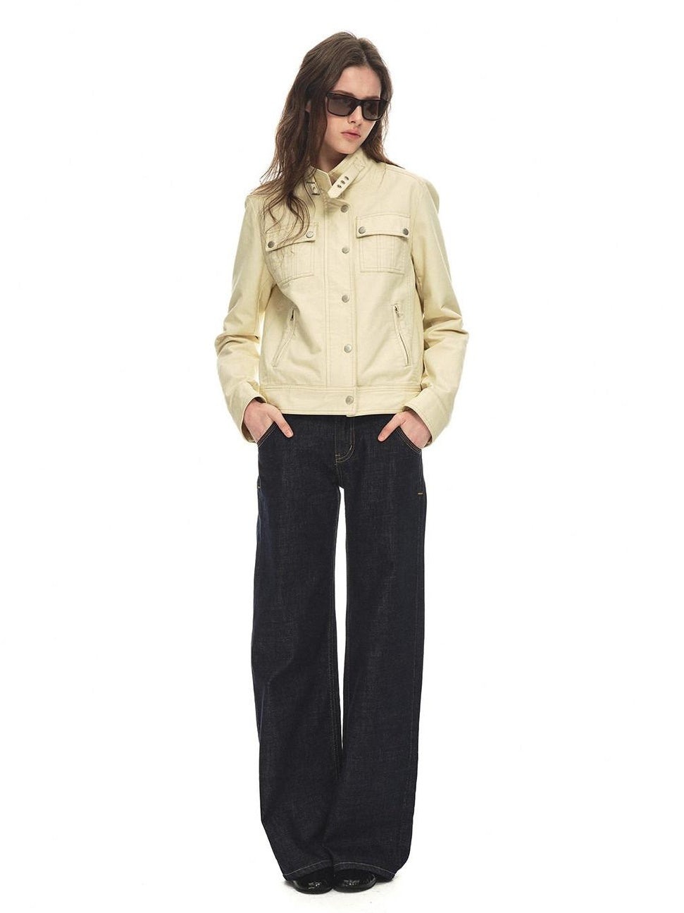 Country Moment Durable Cotton Button Loose Fit Vintage Stand Collar Women Cropped Jackets