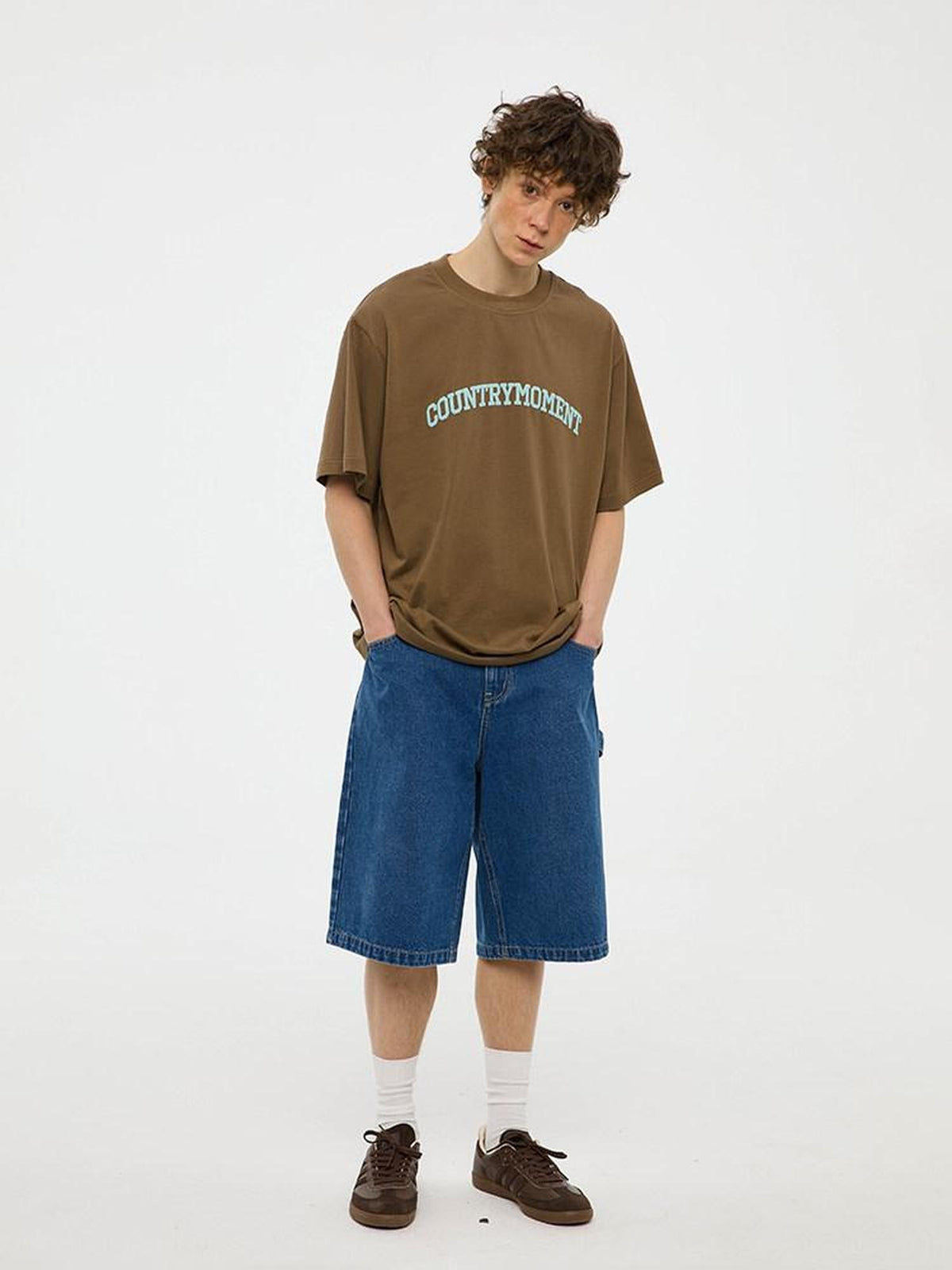 Country Moment Pure Cotton Japanese Loose Fit Crew Neck Letter Logo Print Short Sleeve T-Shirts