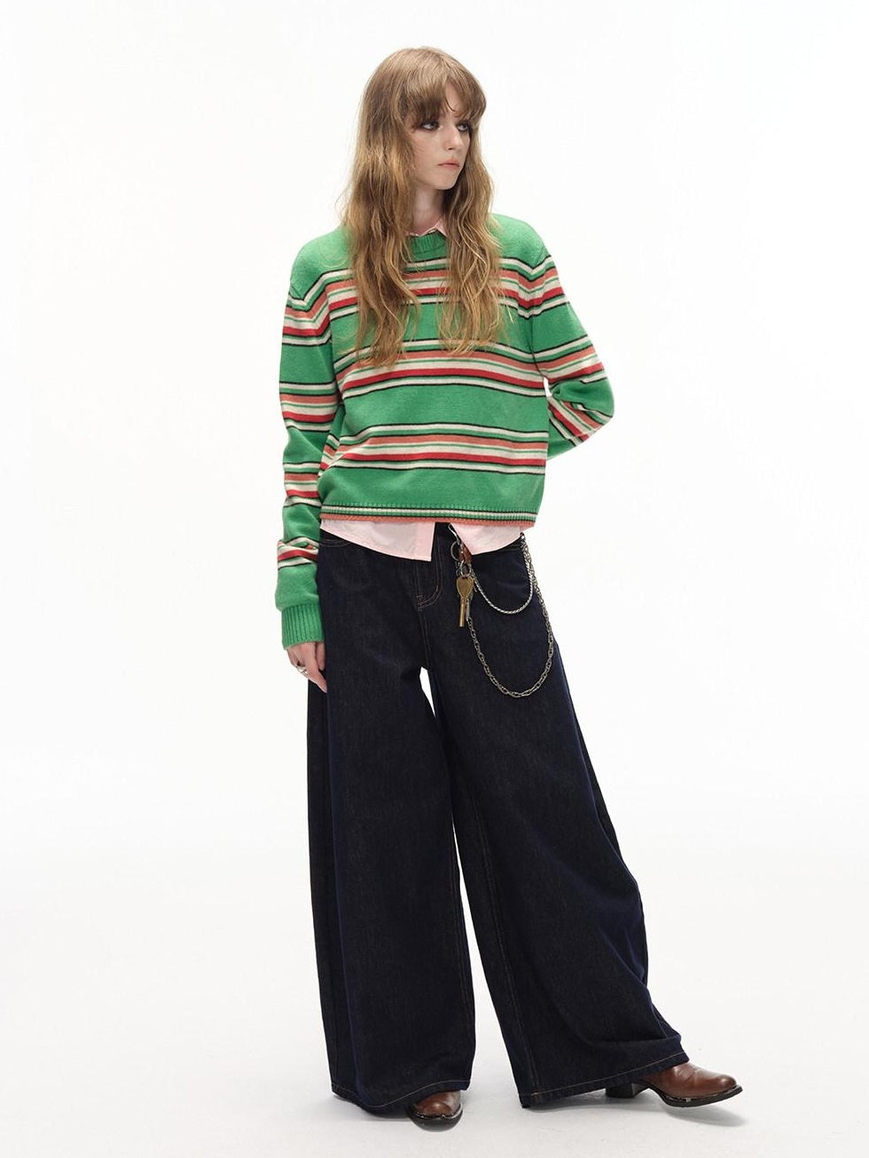Country Moment Warm Wool Blend Colorful Striped Crew Neck Short Regular Fit Unisex Sweaters