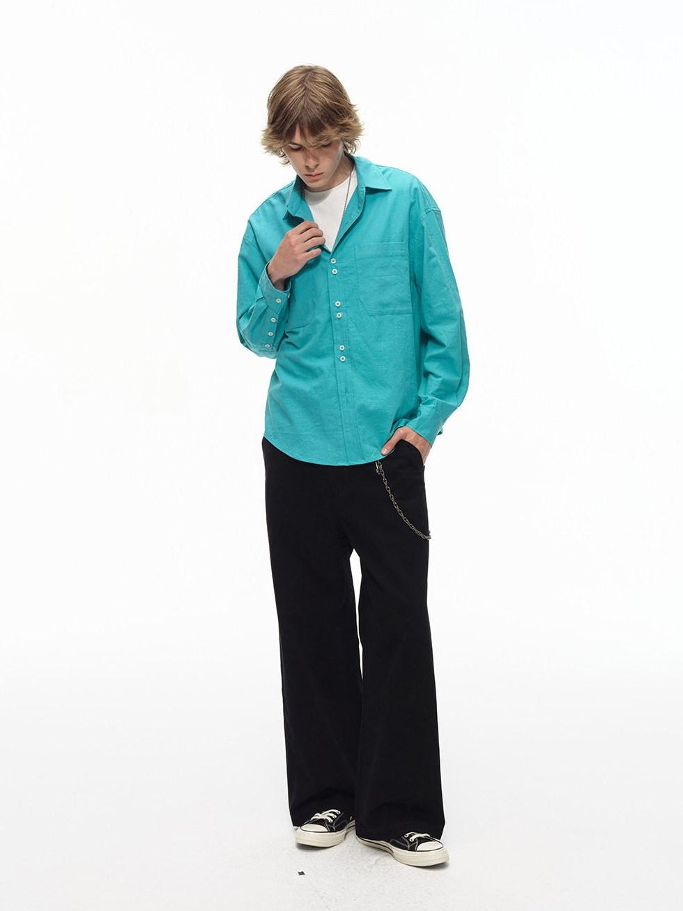 Country Moment Washed Cotton Durable Mid Rise Relaxed Zip Fly Youth Casual Wide Leg Pants