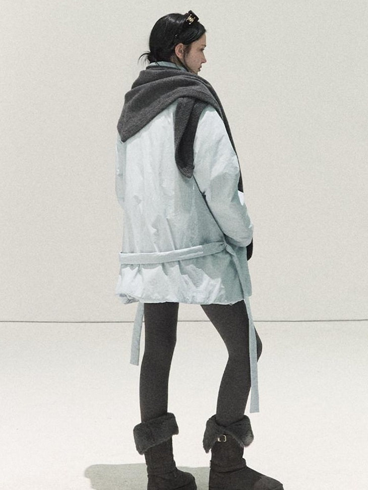 7 OAKMOO 95 White Goose Down Warmth Loose Midlength Stand Collar Wool Scarf Down Jackets