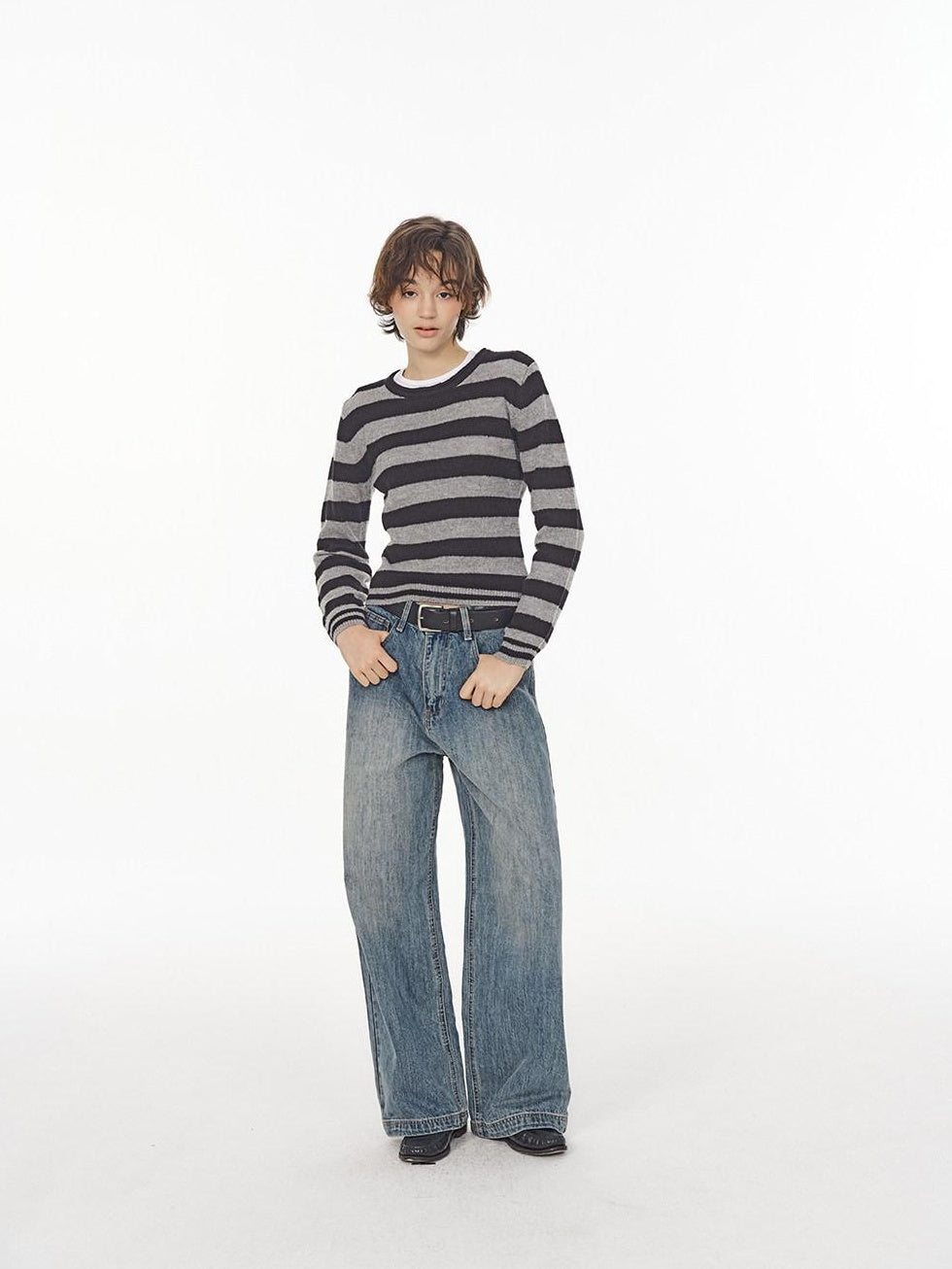Country Moment High Waist Button Fly Non Stretch Blue Cotton Casual Youth Straight Leg Jeans