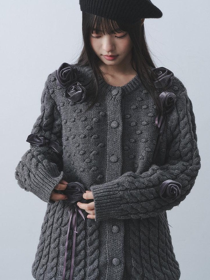 DDGIRL studio Soft Warm Silk Feel Relaxed 3D Embellished Women Office Knit Cardigans