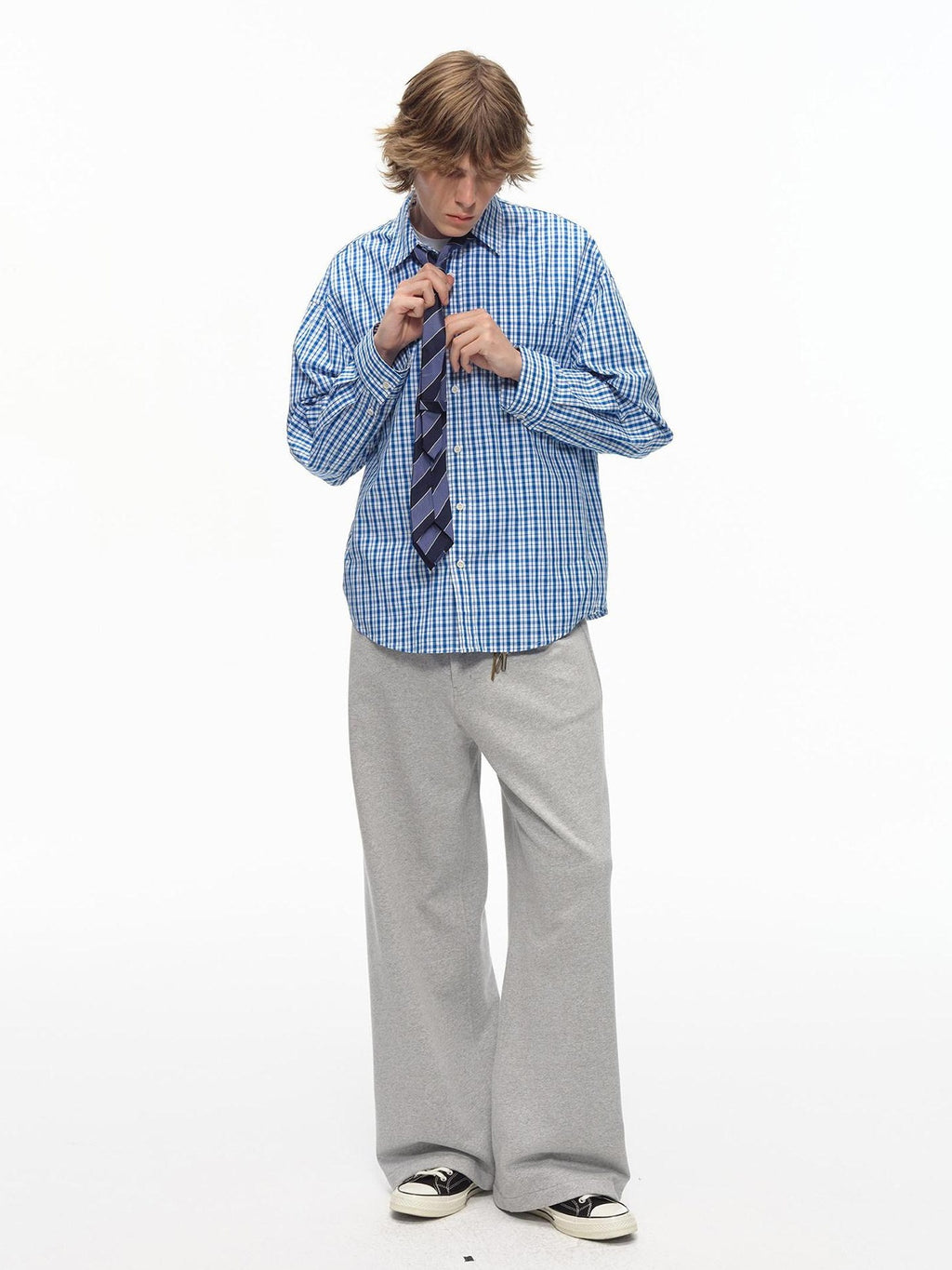 Country Moment Loose Cotton Plaid Button Front Turn Down Collar Unisex Long Sleeve Shirts
