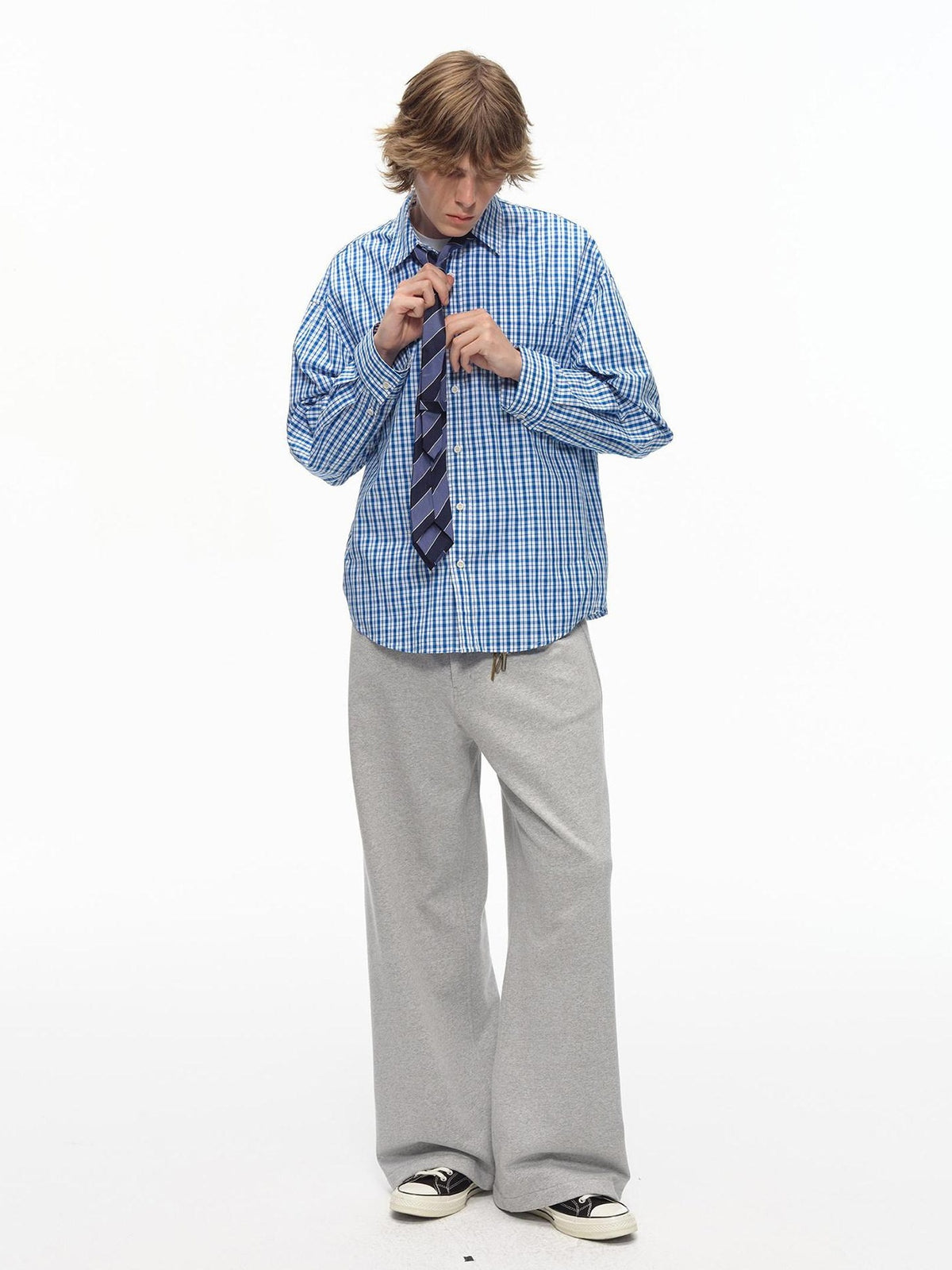 Country Moment Loose Cotton Plaid Button Front Turn Down Collar Unisex Long Sleeve Shirts