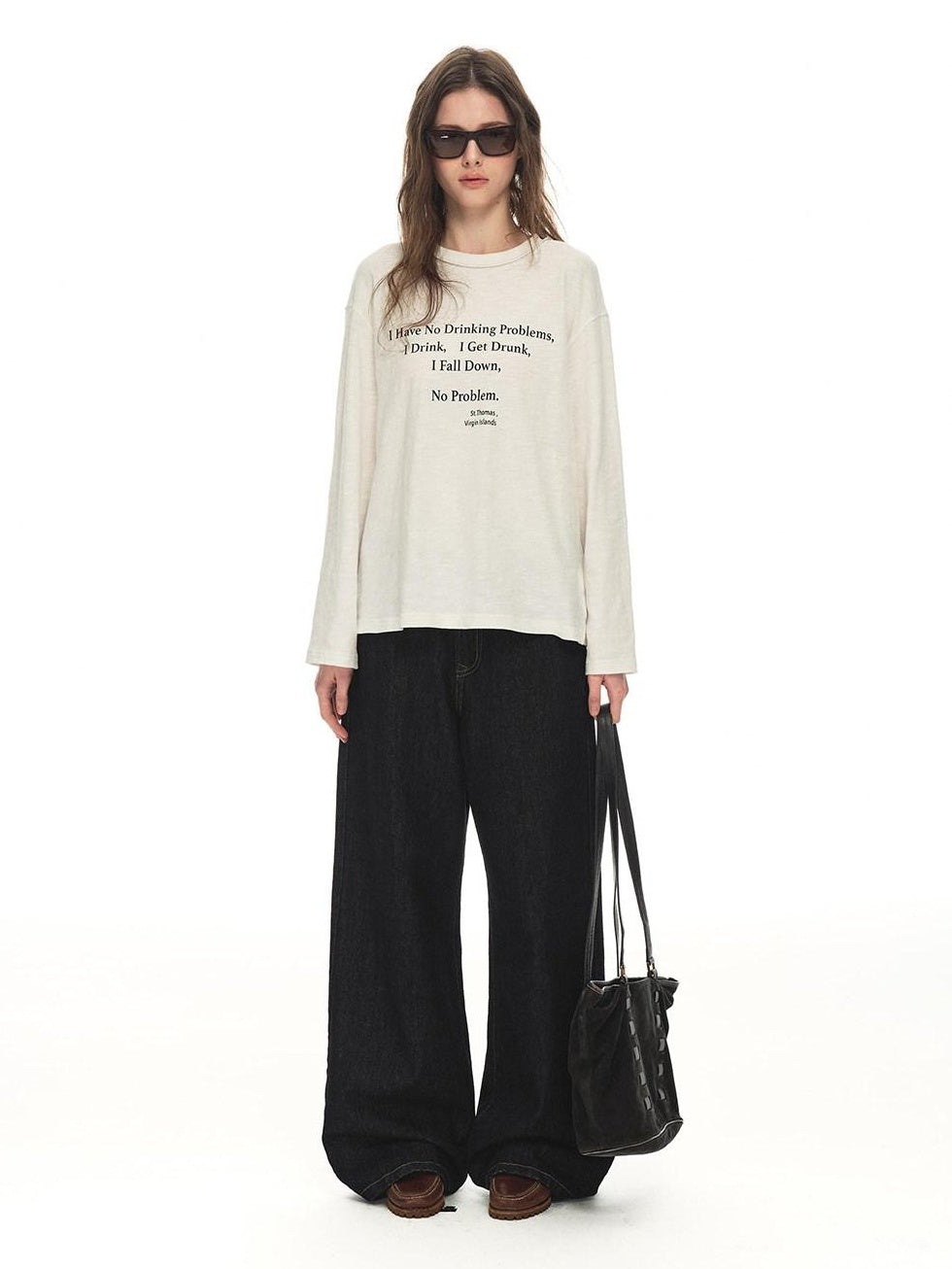 Country Moment Warm Cotton Mid Rise Loose Retro Button Fly Black Casual Commuter Wide Leg Jeans