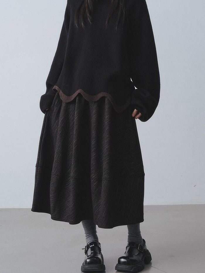 DDGIRL studio Thermal Fleece High Waist A Line Puff Commuter Women Elastic Waist Maxi Skirts