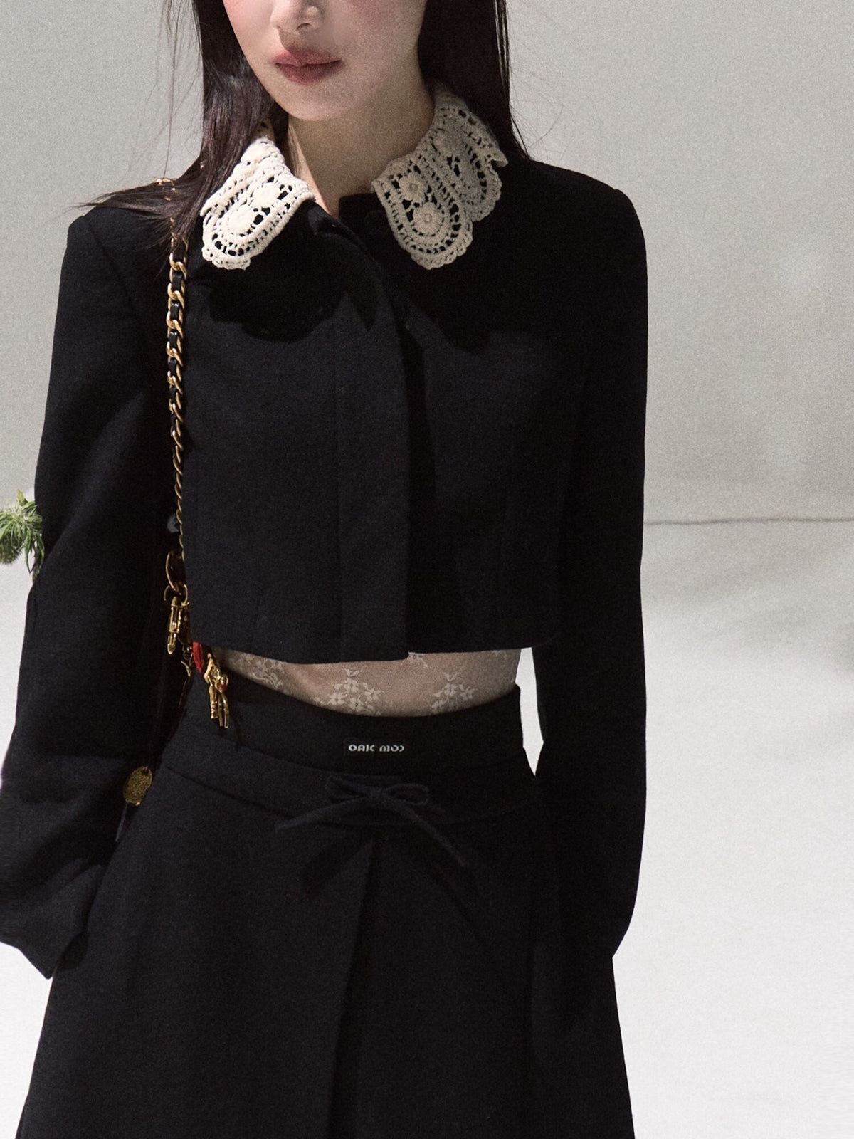 7_OAKMOO_Lightweight_Long_Sleeve_Doll_Collar_High_Waist_Black_Top_&_Skirt_Sets_MISSTT