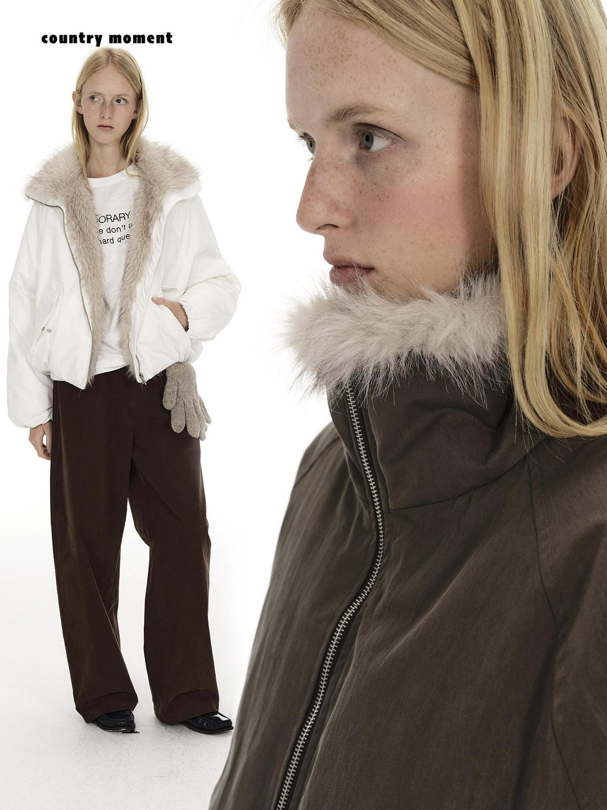 Country Moment 90% White Duck Down 650Fp Fur Collar Loose Short Women City Casual Down Jackets