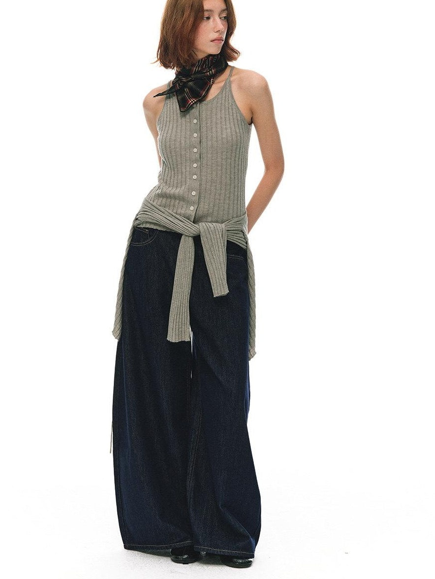 Country Moment High Waist Breathable Cotton Loose Youthful Denim No Stretch Wide Leg Jeans