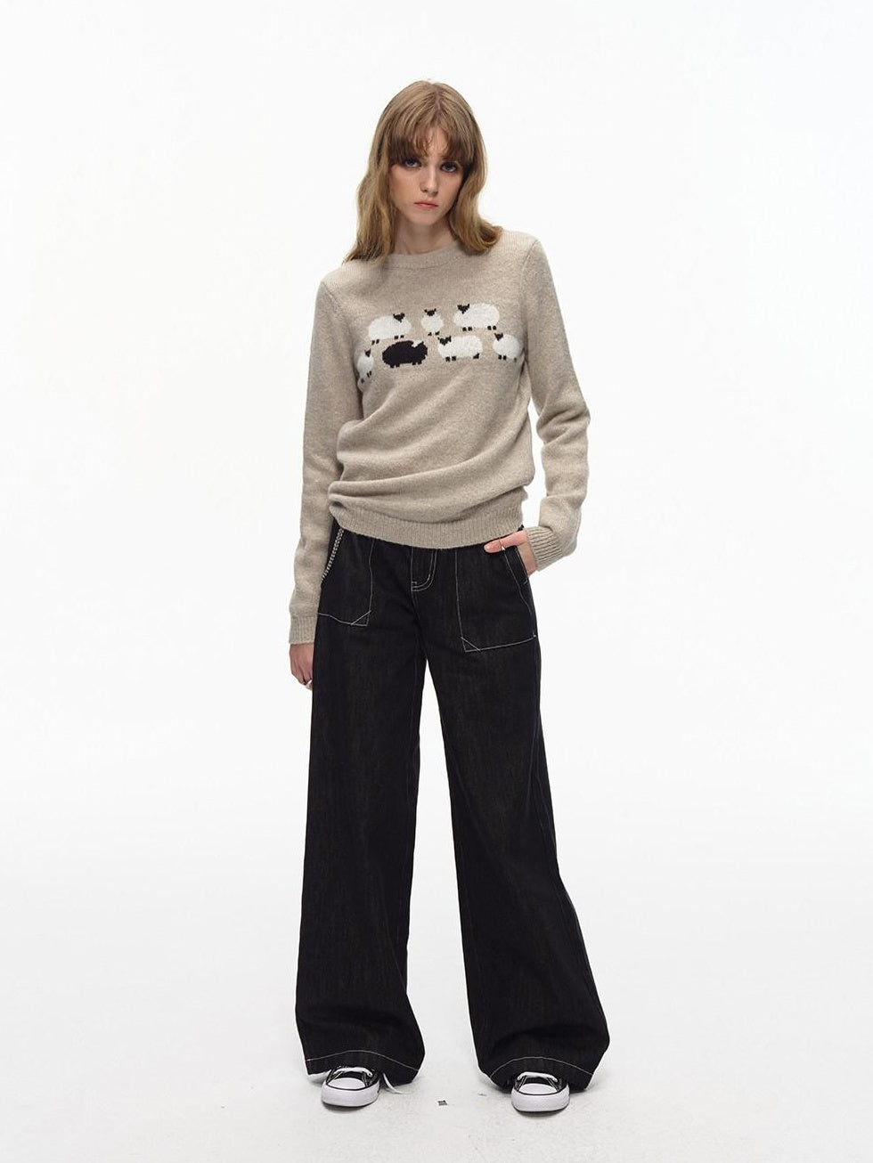 Country Moment Soft Breathable Cotton Loose American Natural Waist Black Straight Leg Jeans