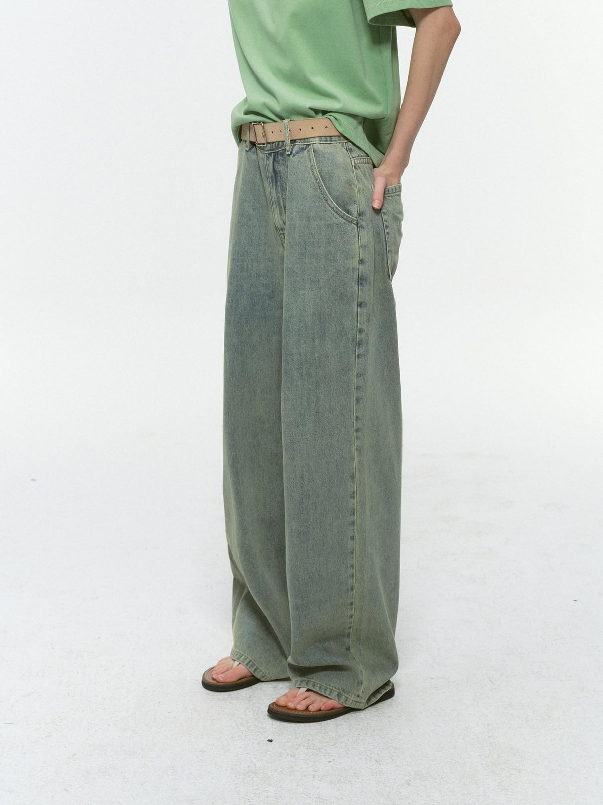 Country Moment Washed Distressed Mid Rise Loose Casual Cotton Vintage Wide Leg Jeans