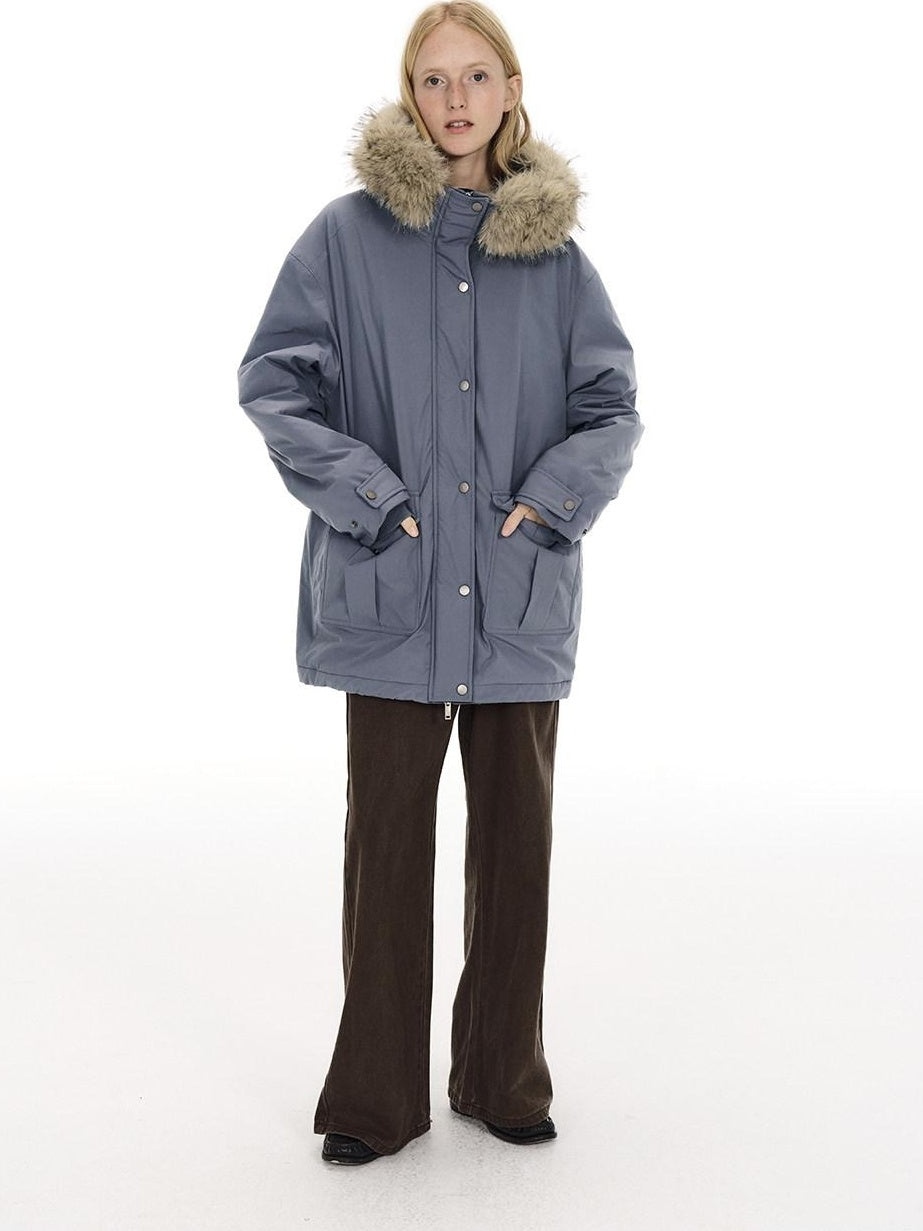 Country Moment Warm Cotton Lined Oversized Quilted Hooded Light Gray Youth Puffer Jackets
