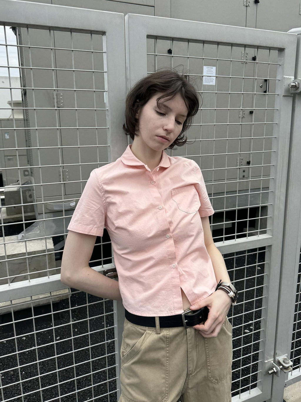 Country Moment Pure Cotton Slim Fit Cropped Doll Collar Women Short Sleeve Button Shirts
