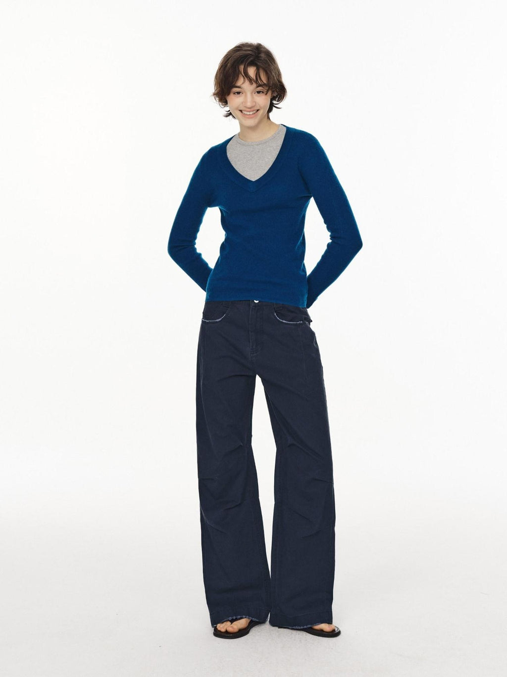 Country Moment Pure Cotton Wide Leg Button Fly Loose Casual Black Gray Navy Straight Pants